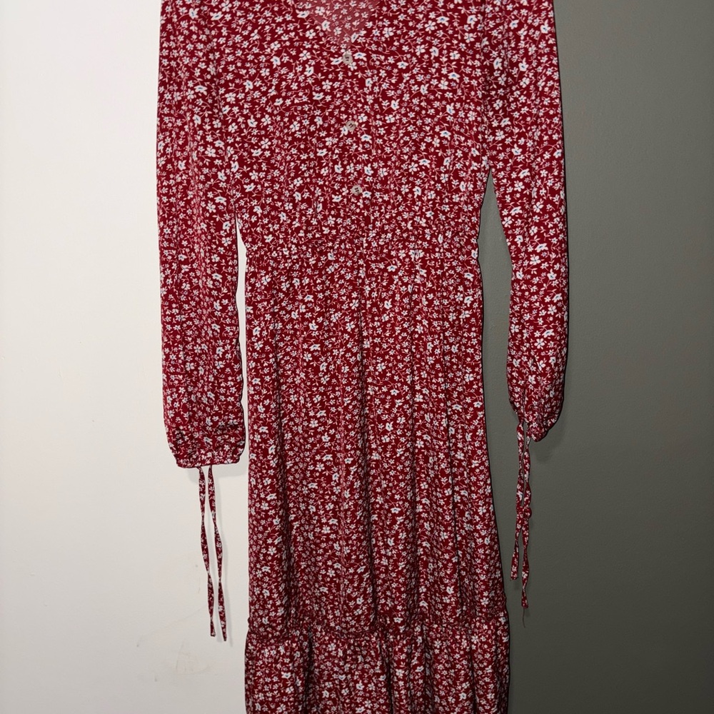 SHEIN Red Floral Long Sleeve Dress